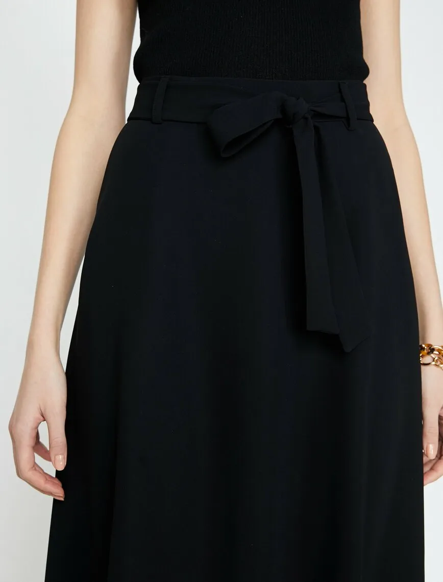 11917 Black Tie Waist Midi Skirt