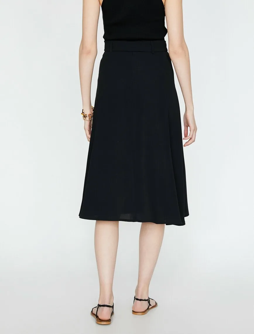 11917 Black Tie Waist Midi Skirt