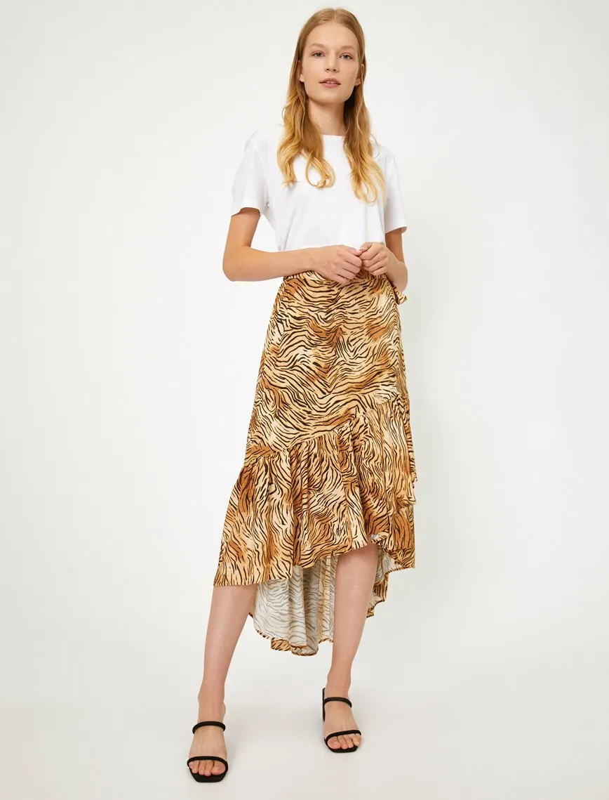 12216 Brown Frill Detailed Midi Skirt