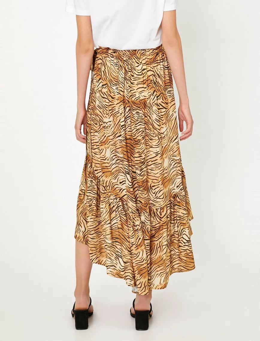 12216 Brown Frill Detailed Midi Skirt