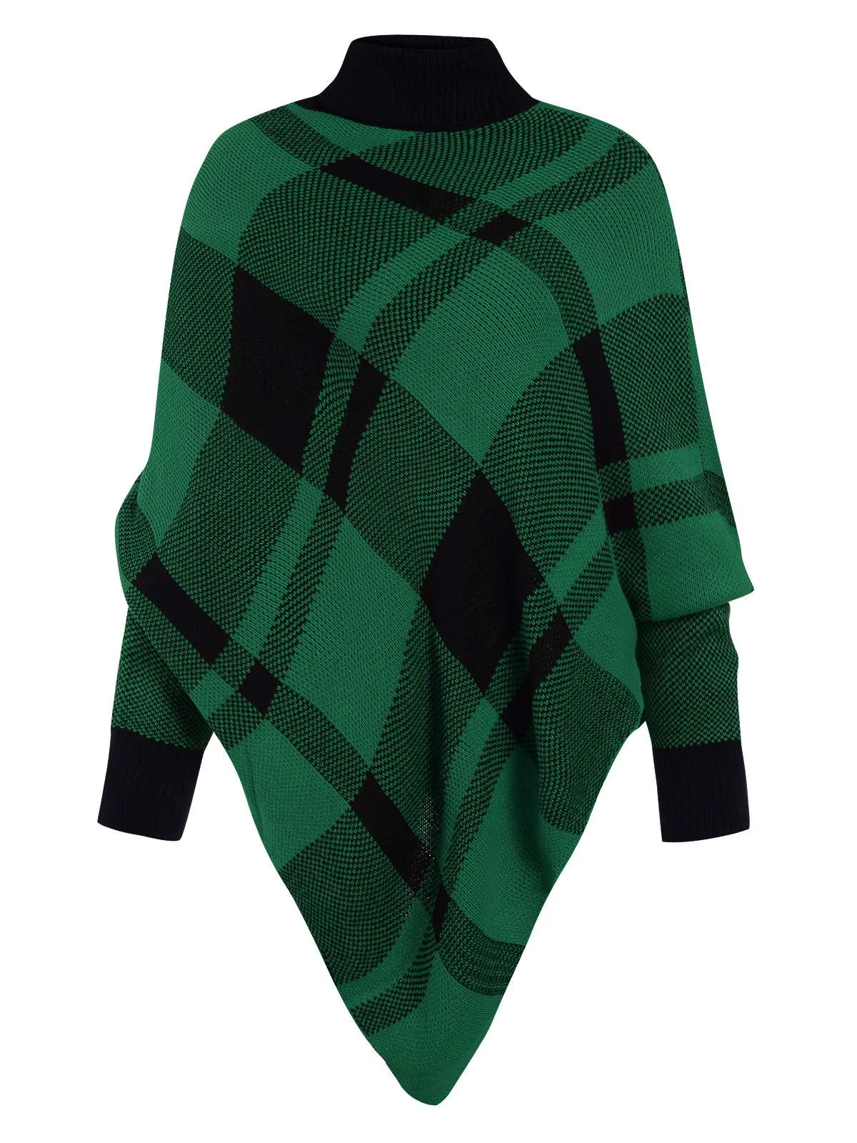 1950s Mock Neck Plaid Knit Poncho Sweater