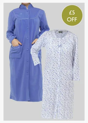 2 Pack Cosy VELCRO® Brand Fastening LS Nightdress & Dressing Gown Bundle