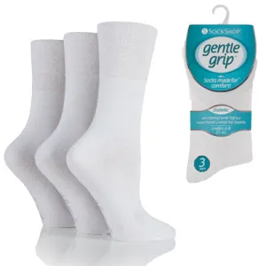 3 Pairs - White - Ladies Gentle Grip Diabetic Socks Size 4-8