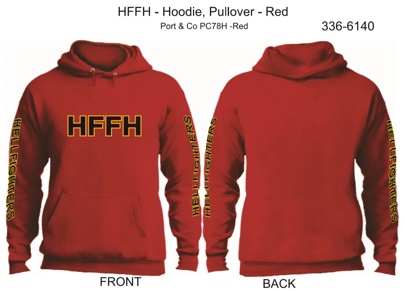 336-6140 Hoodie, Long Sleeve, HFFH (Red, HF sleeves, pullover)