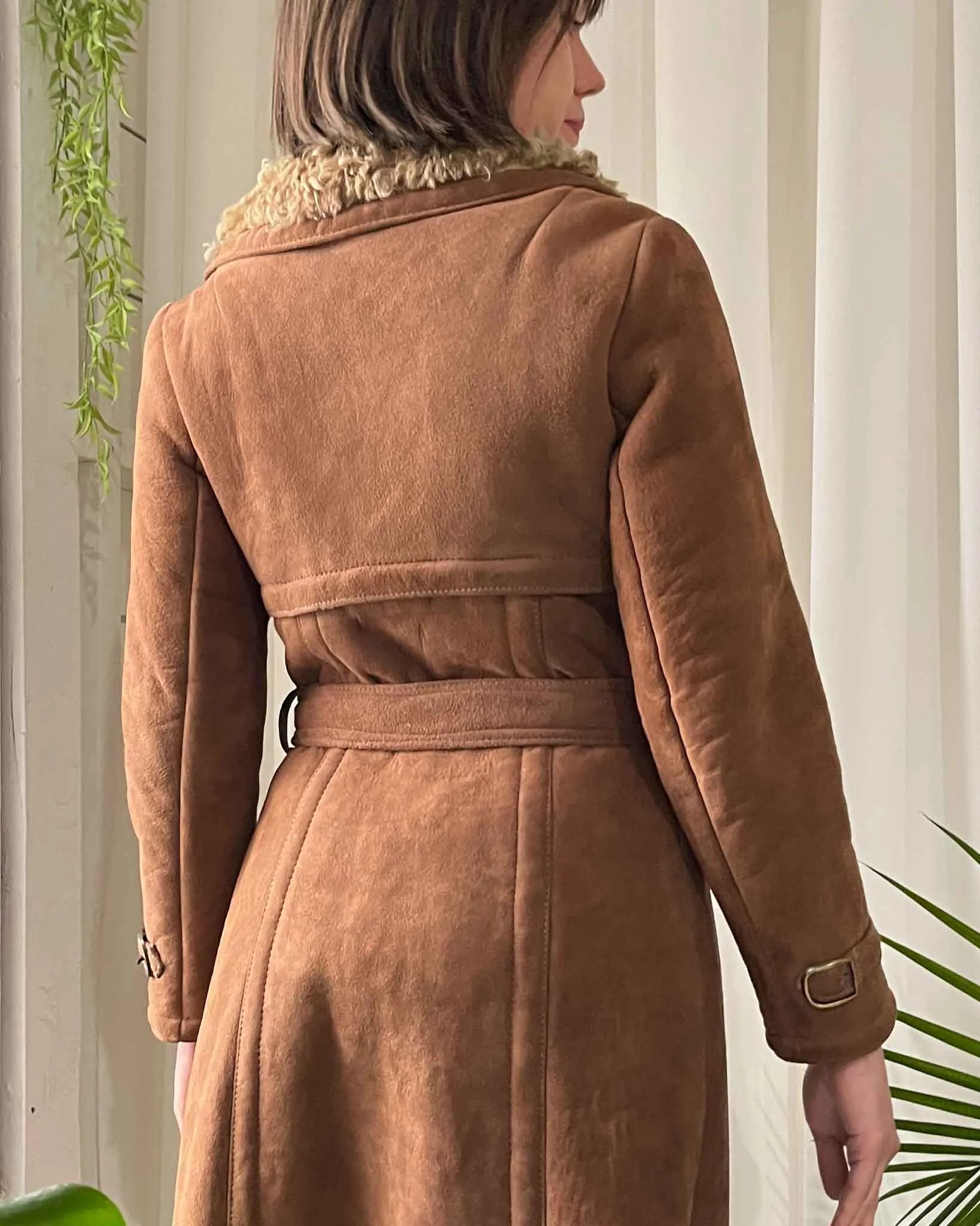 60s Belted Shearling Leather Coat | XS-S