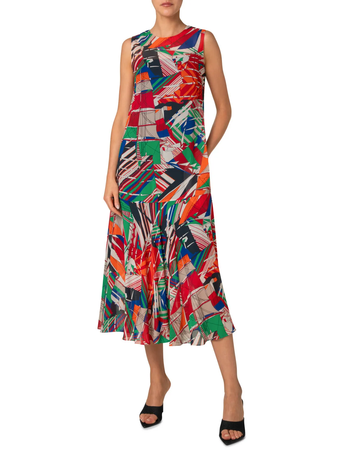 A-Line Midi Dress with Sea Clipper Print