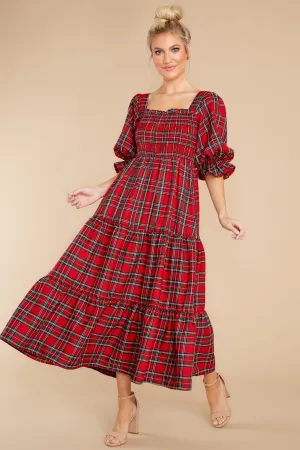 A Silent Wish Red Multi Plaid Maxi Dress