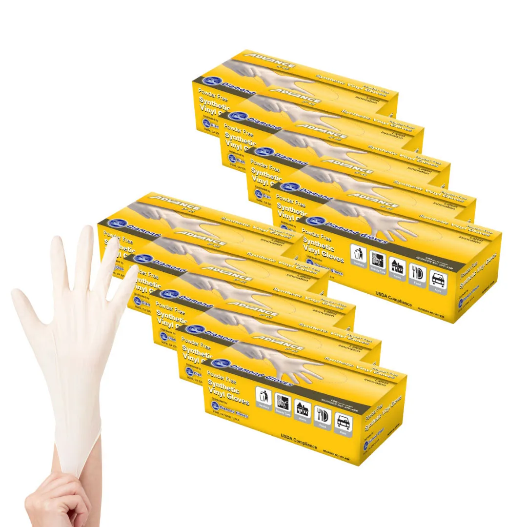 ADVANCE Stretch Vinyl Gloves - Powder Free, 100 Cases (Bulk)