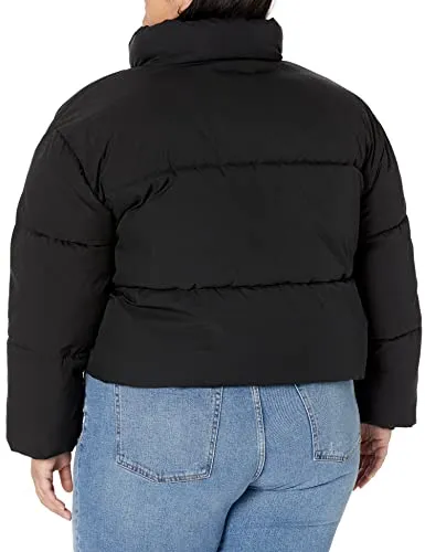 Amazon Essentials Women's Crop Puffer Jacket (Available in Plus Size), Black, Large