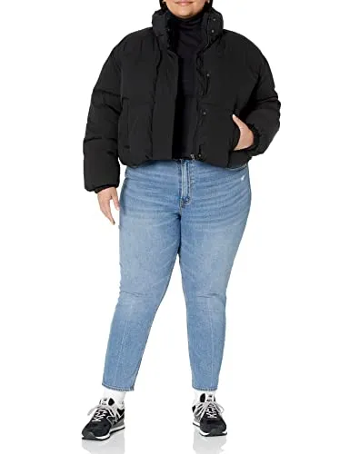 Amazon Essentials Women's Crop Puffer Jacket (Available in Plus Size), Black, Large