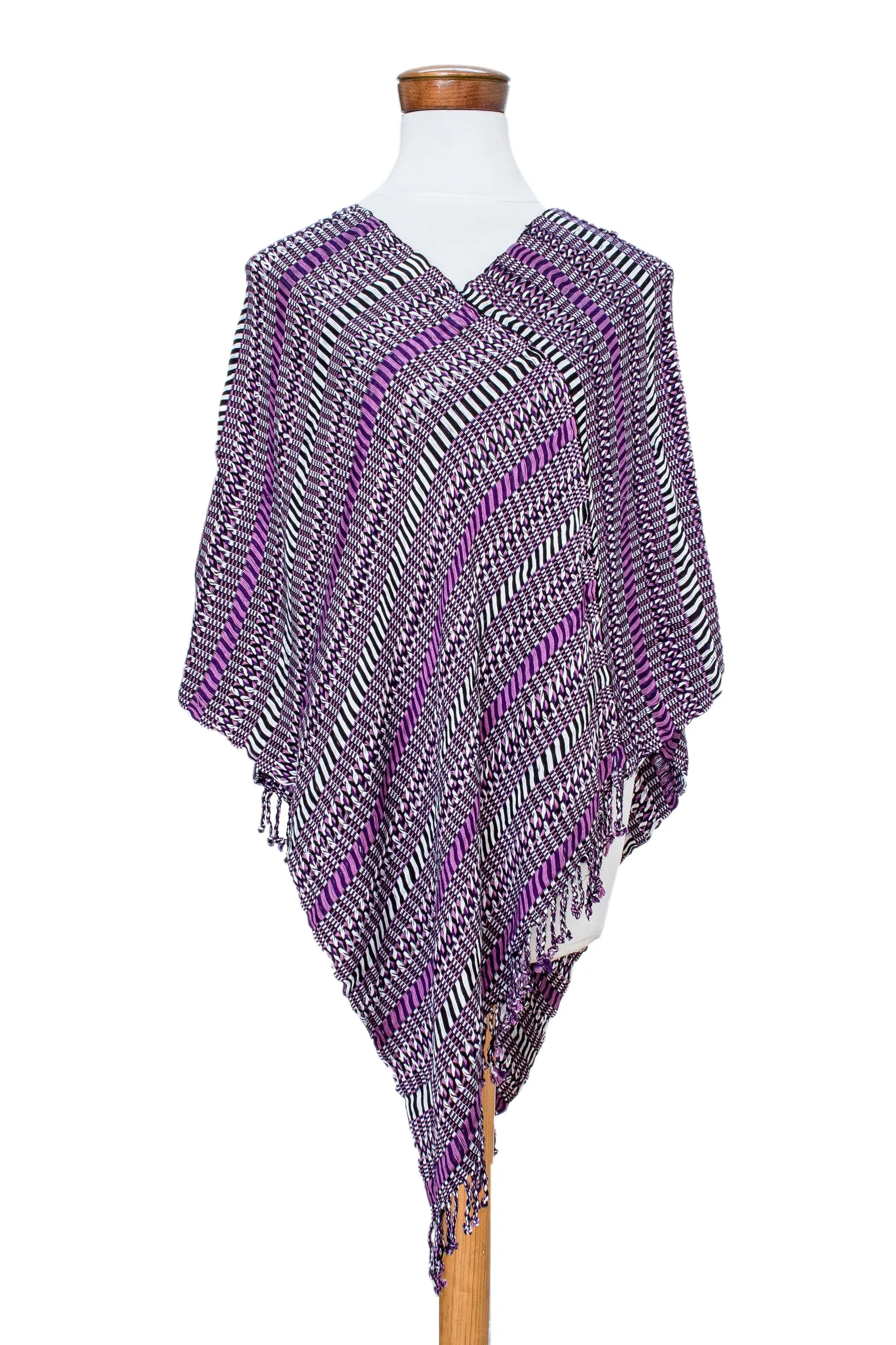 Amethyst Intrigue Guatemalan Handwoven Cotton Poncho in Pink and Purple