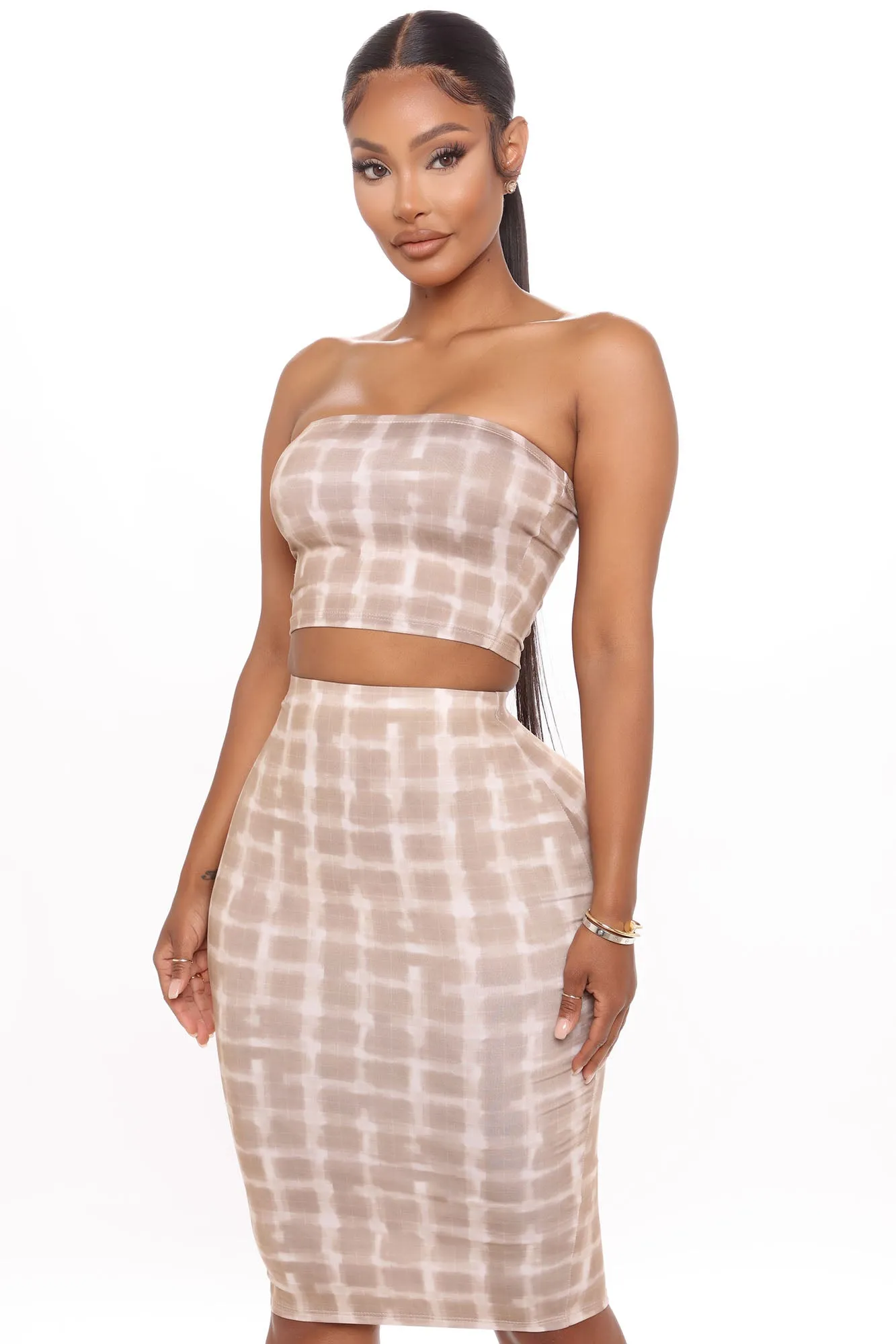 Another Vibe Skirt Set - Taupe/combo