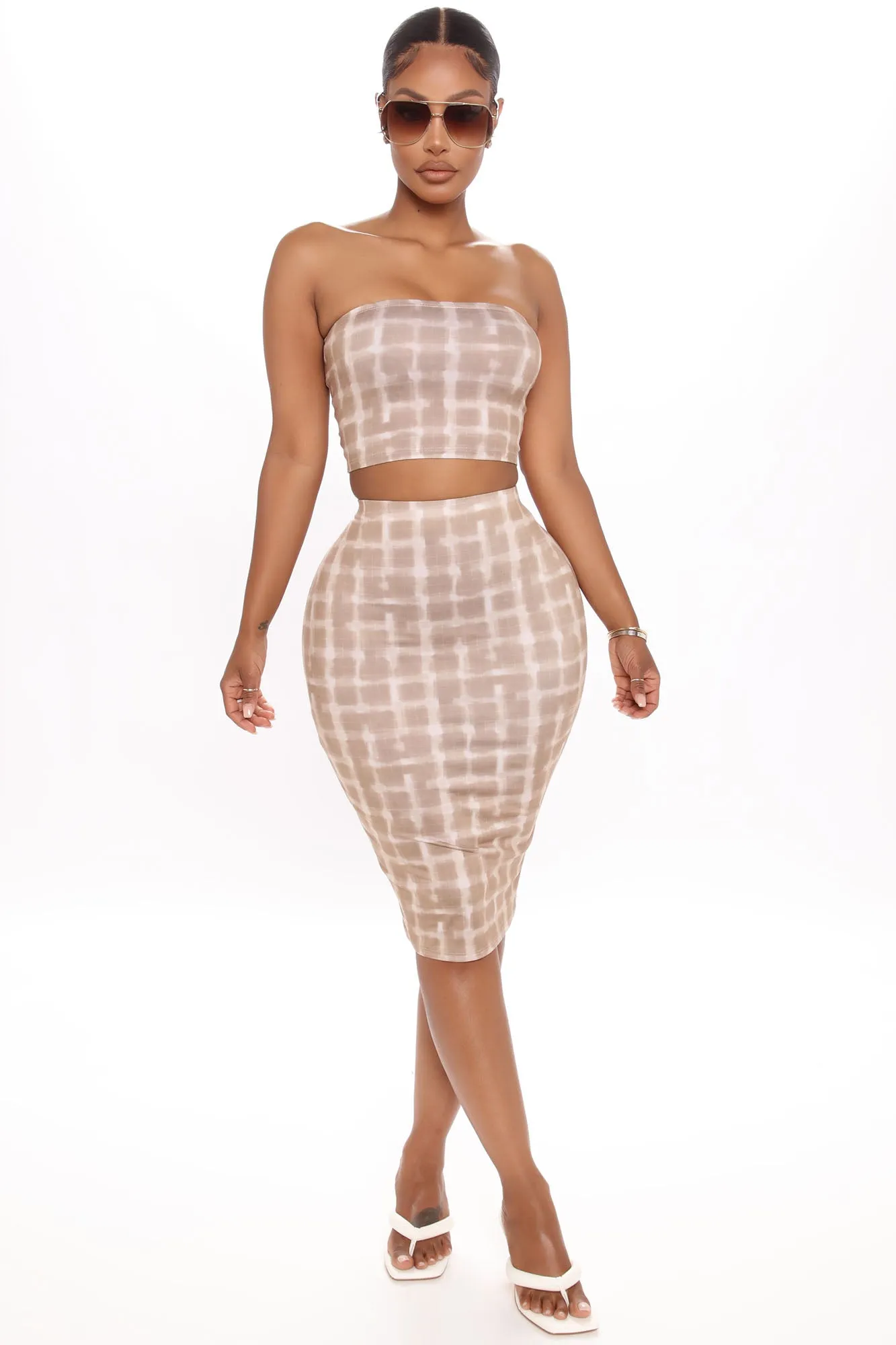 Another Vibe Skirt Set - Taupe/combo