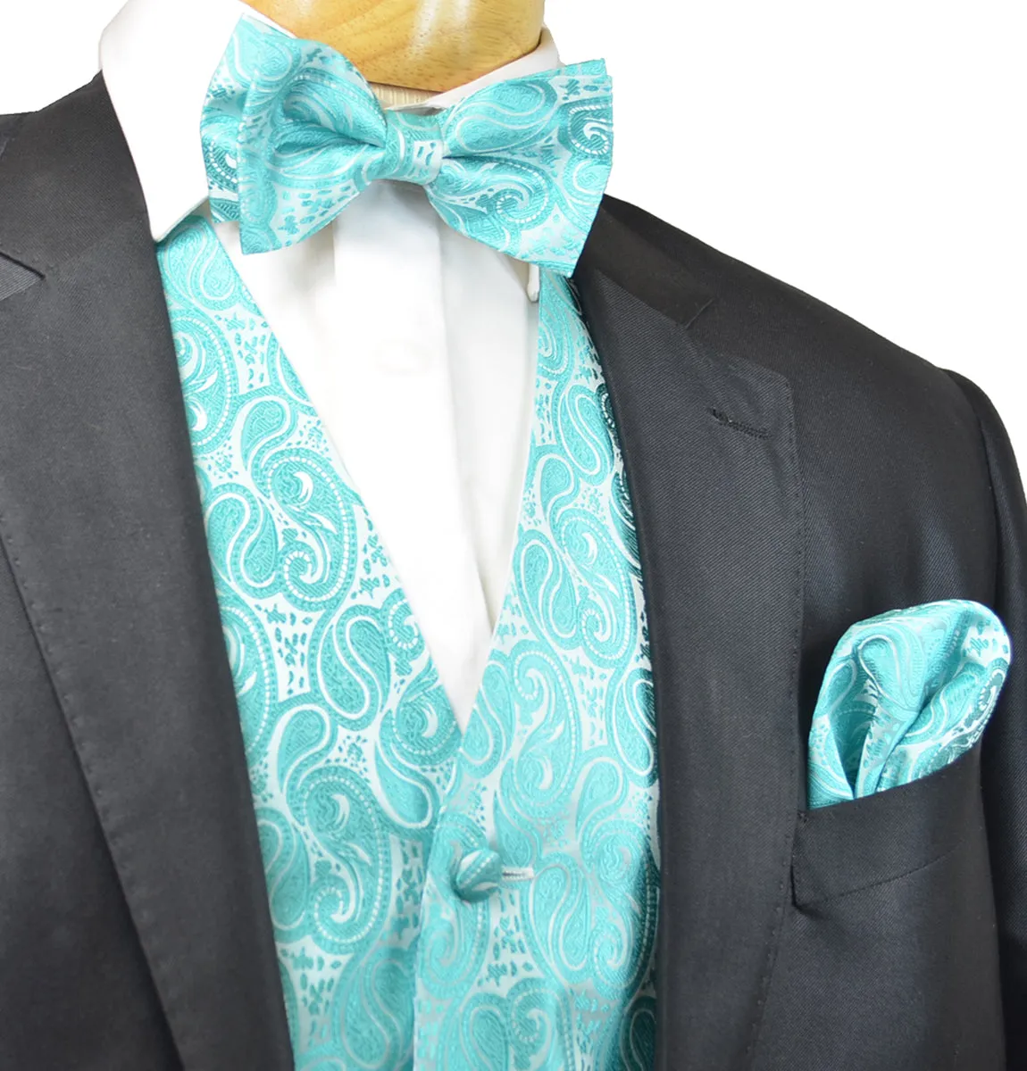 Aqua Blue Paisley Tuxedo Vest Set