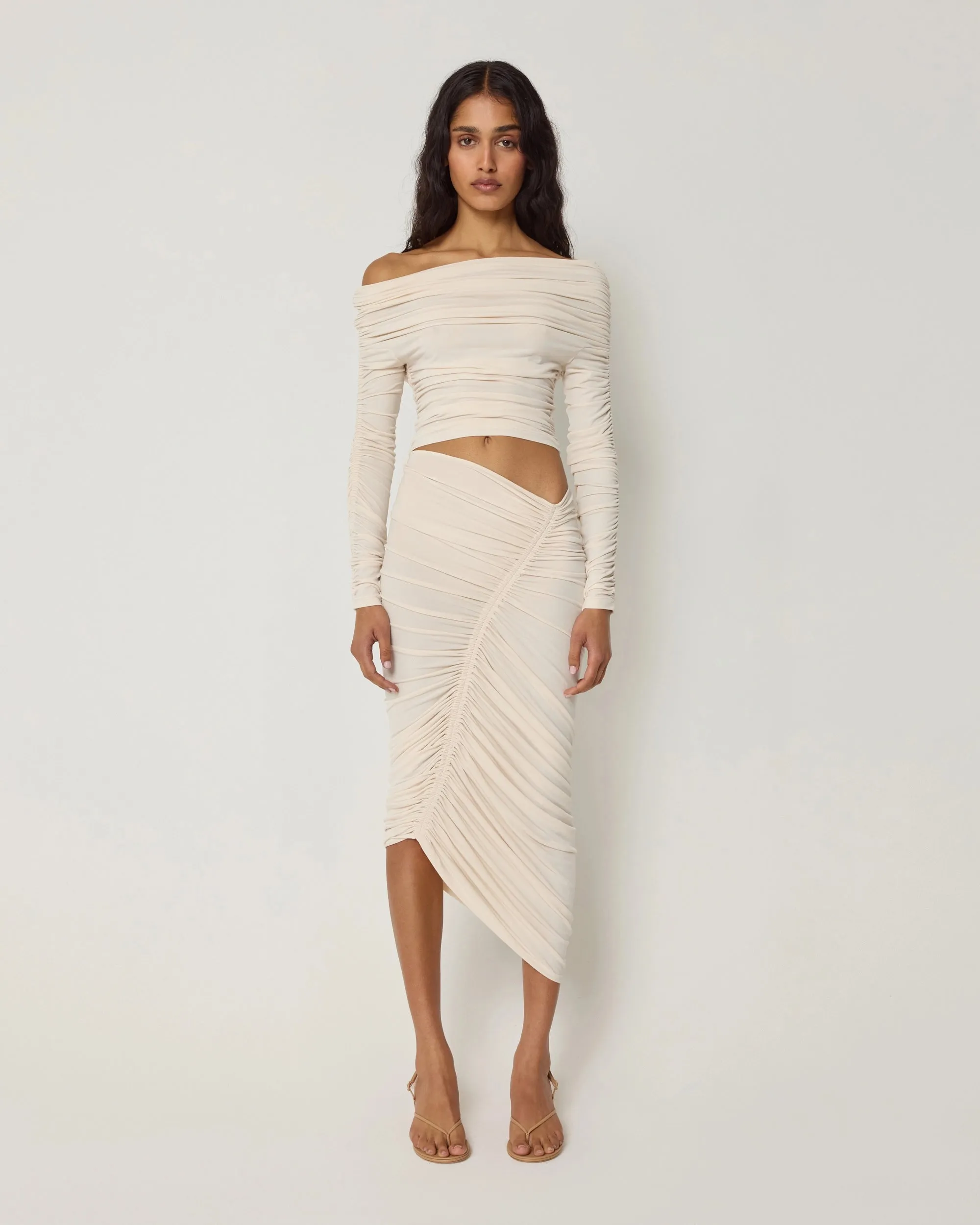 Asymmetrical Ruched Skirt | Shell