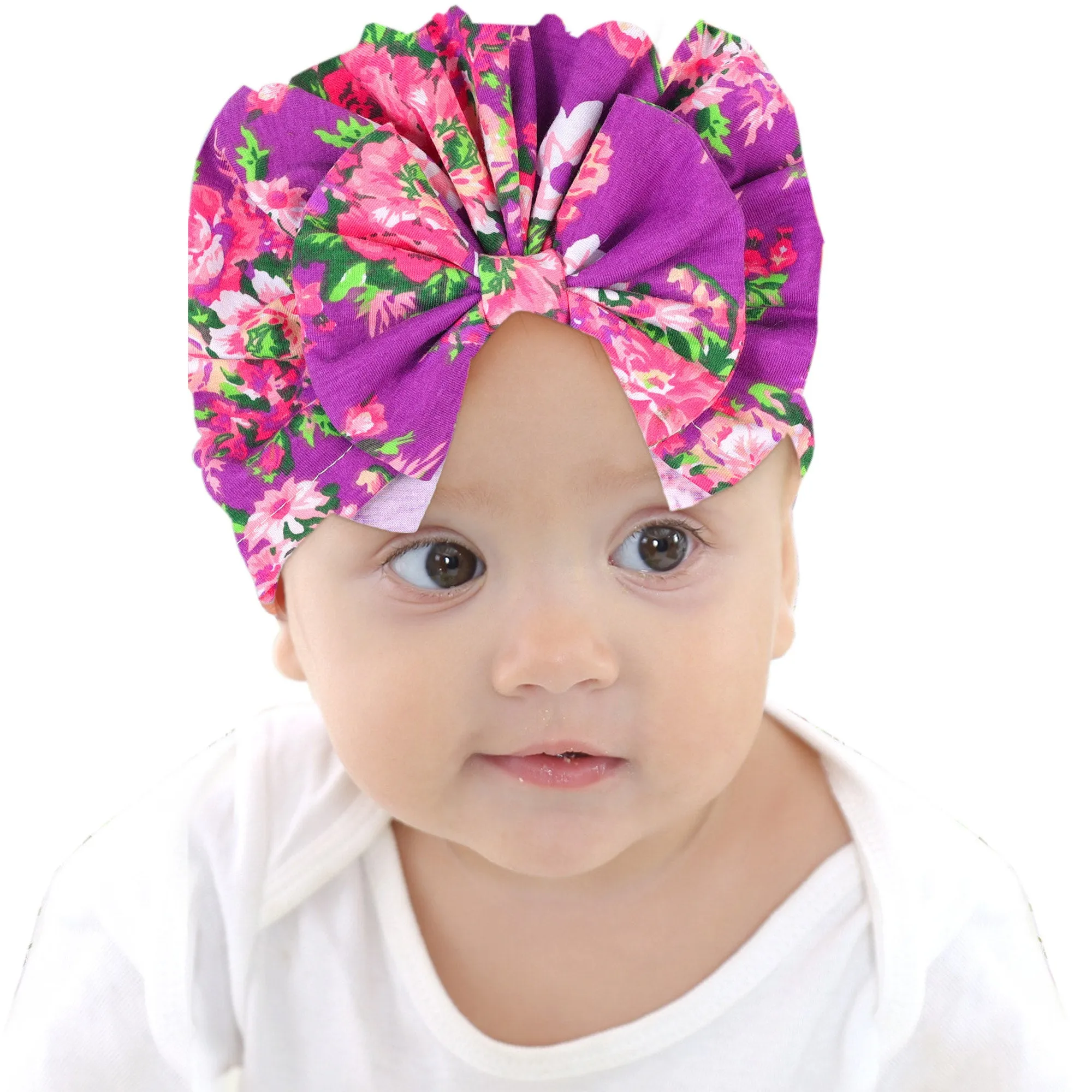 Babymoon Beanie Floral Bow Baby Boy's & Girl's Cap Kids | Toddler Infant Hat | Purple