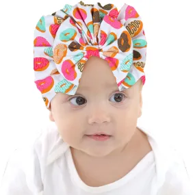 Babymoon Beanie Floral Bow Baby Boy's & Girl's Cap Kids | Toddler Infant Hat | White