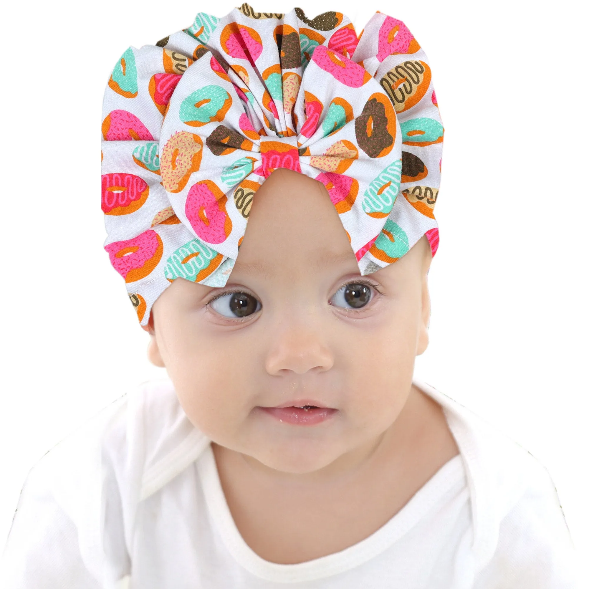 Babymoon Beanie Floral Bow Baby Boy's & Girl's Cap Kids | Toddler Infant Hat | White