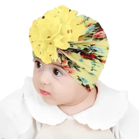 Babymoon Beanie Floral Turban Knot Kids Cap| Yellow