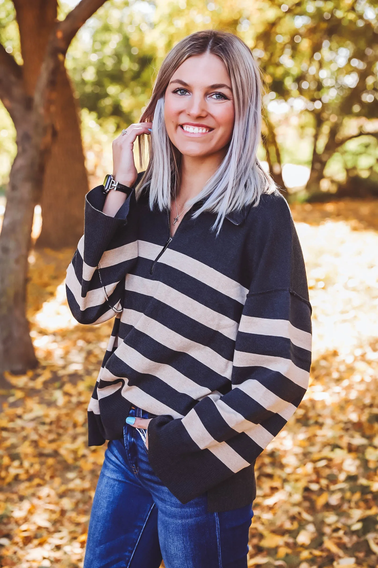 Bailey Striped Knit Top-Green