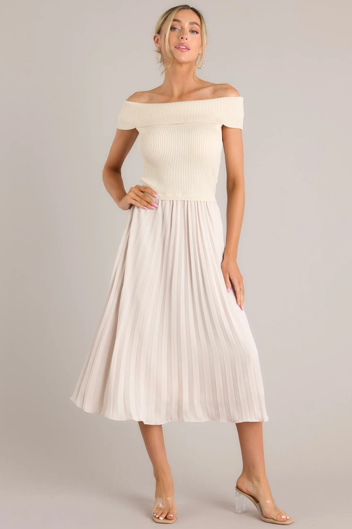 Beautiful Life Beige Pleated Midi Dress