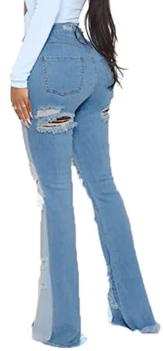 Bell Bottom Jeans for Women High Waist Ripped Hole Classic Denim Flare Pants Medium