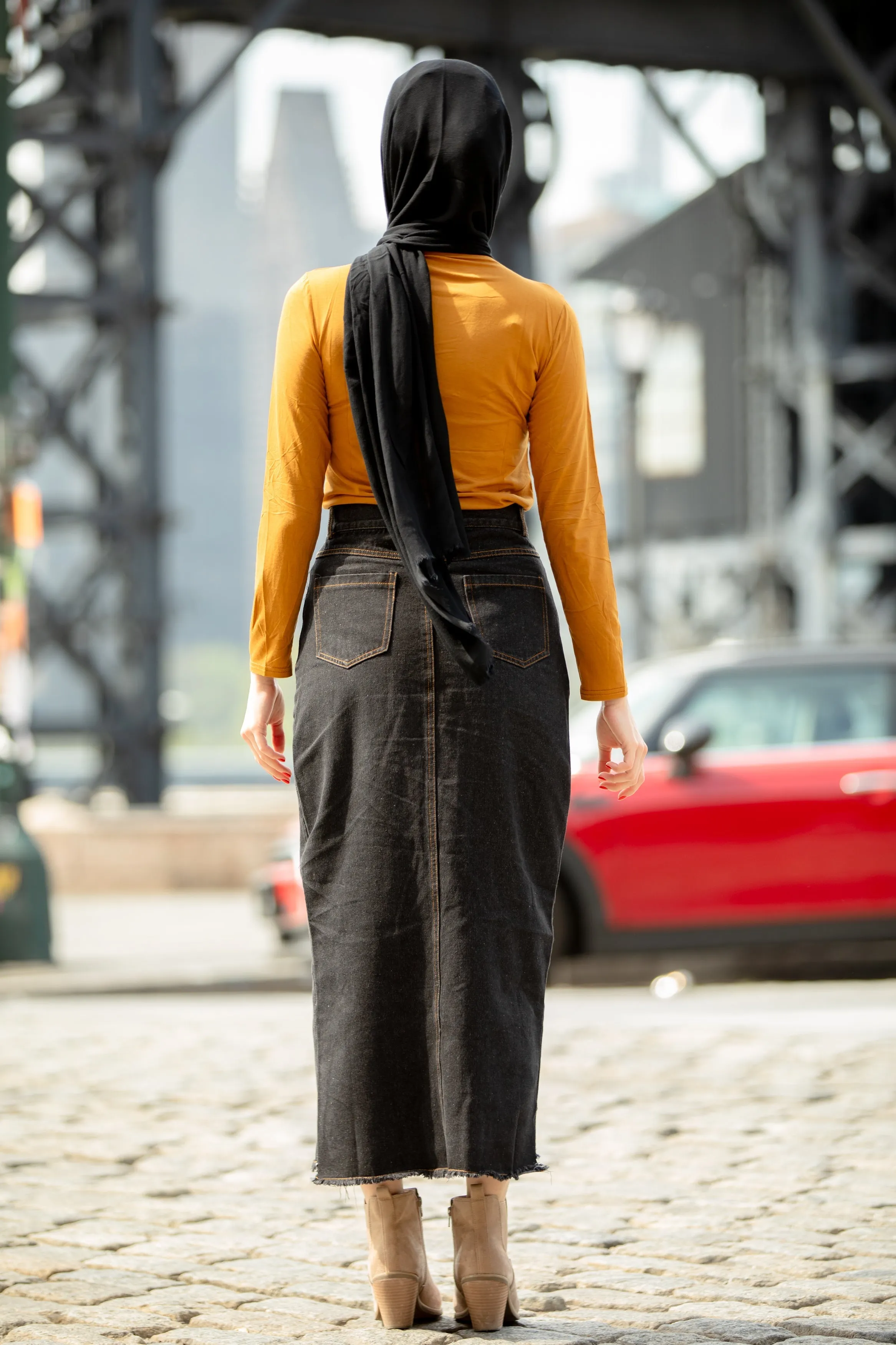 Black Denim Maxi Skirt-CLEARANCE