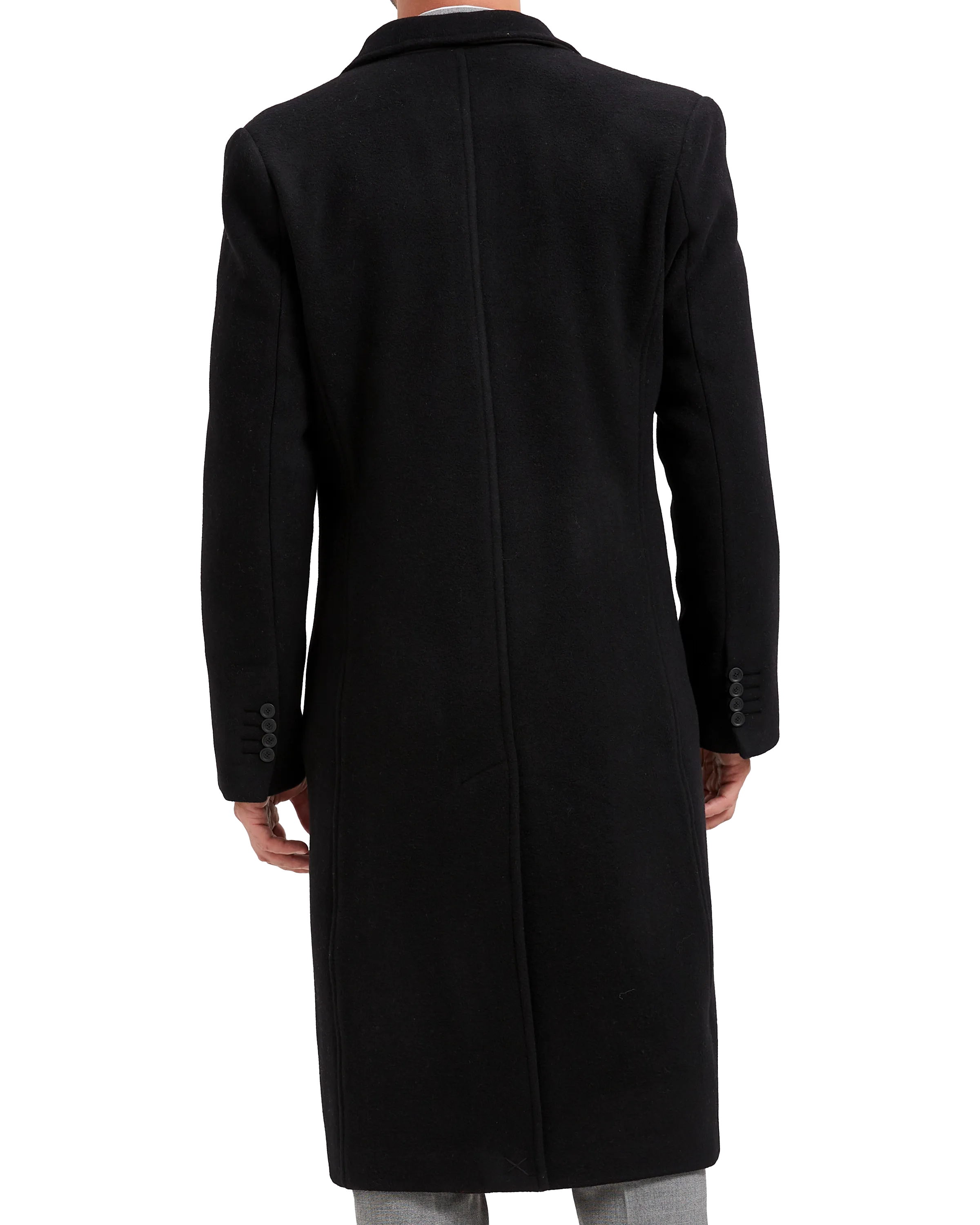 Black Double Breasted Wool Cashmere Long Overcoat Red Lining