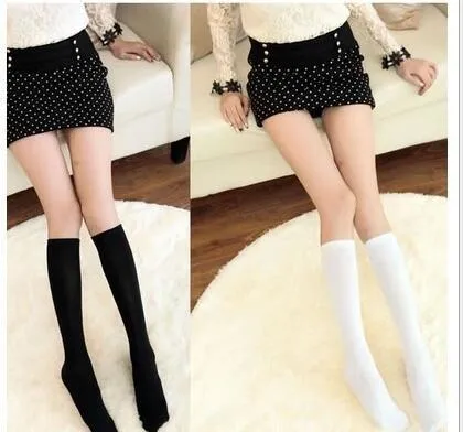 Black Medium Thigh High Socks Calf Socks Female Knee Length Socks