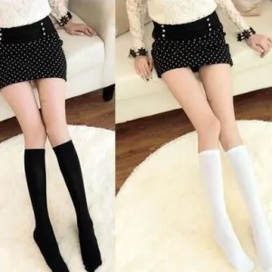 Black Medium Thigh High Socks Calf Socks Female Knee Length Socks