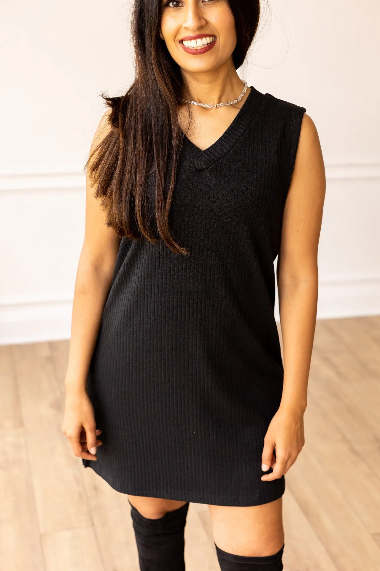 Black Sleeveless Sweater Dress