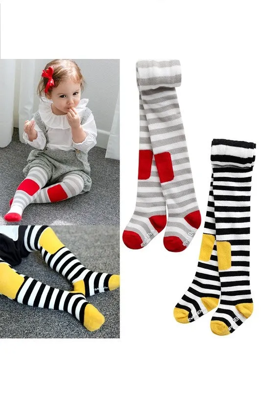 Black Striped Yellow Patch Tights