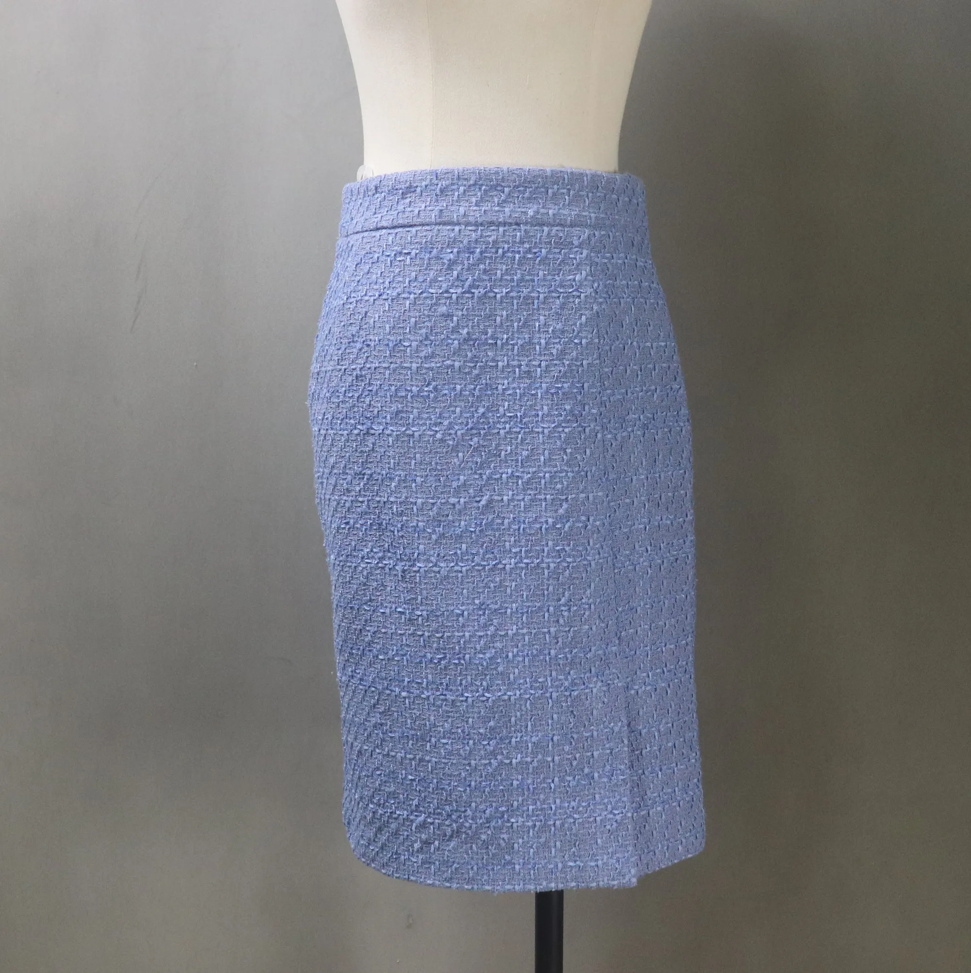 Blue Tweed Skirt Luxury Suit with Pearls