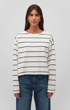 BOAT NECK SWEATER IN DRESS BLUE STRIPE