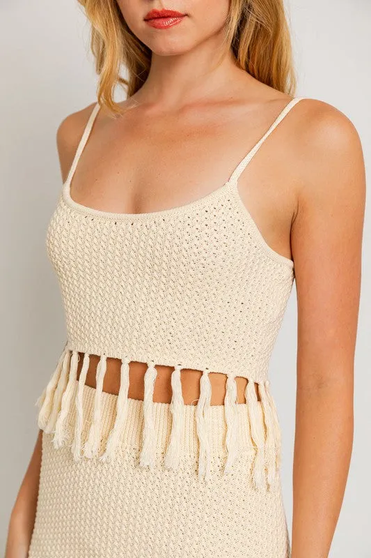 Bohemian Tassel Detail Spaghetti Sweater Crop Top