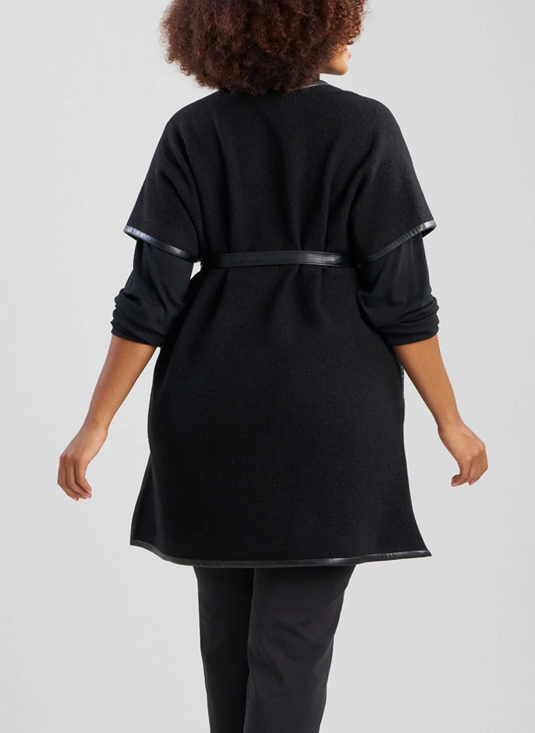 Boiled Wool Black Poncho Wrap