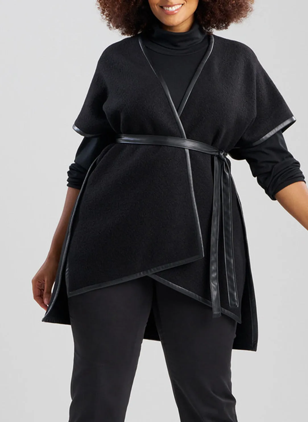 Boiled Wool Black Poncho Wrap