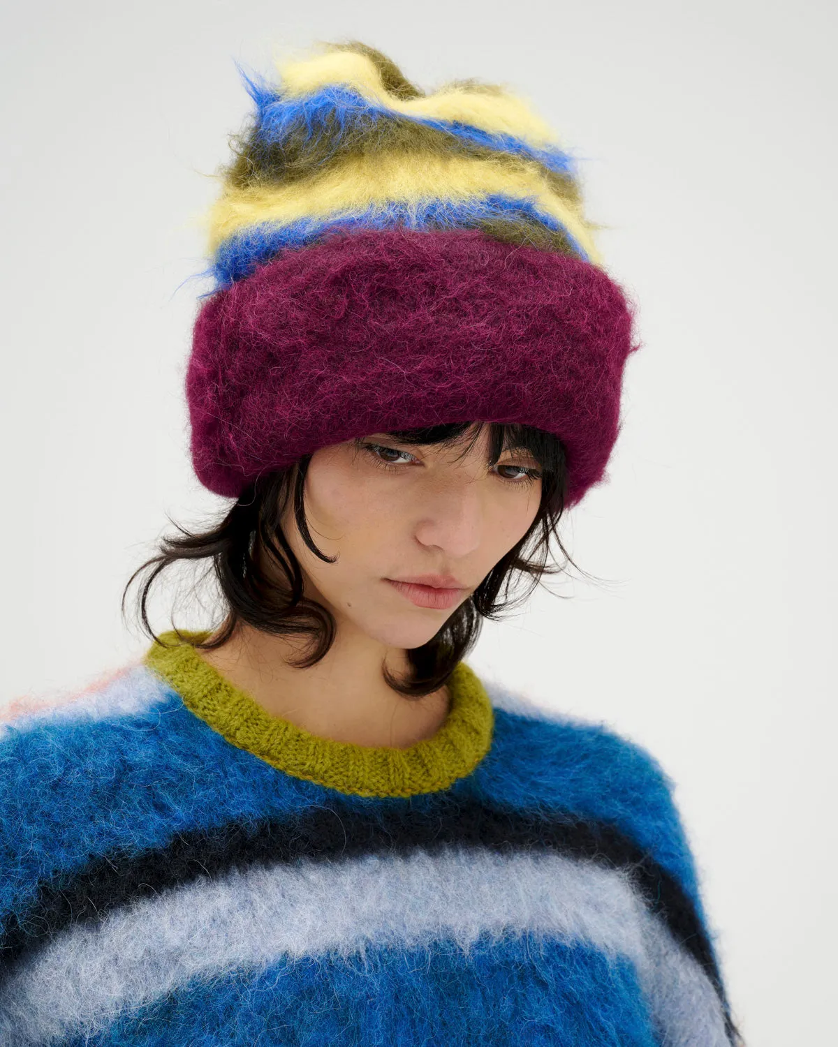 Boxy Stripe Knit Beanie - Yellow Multi