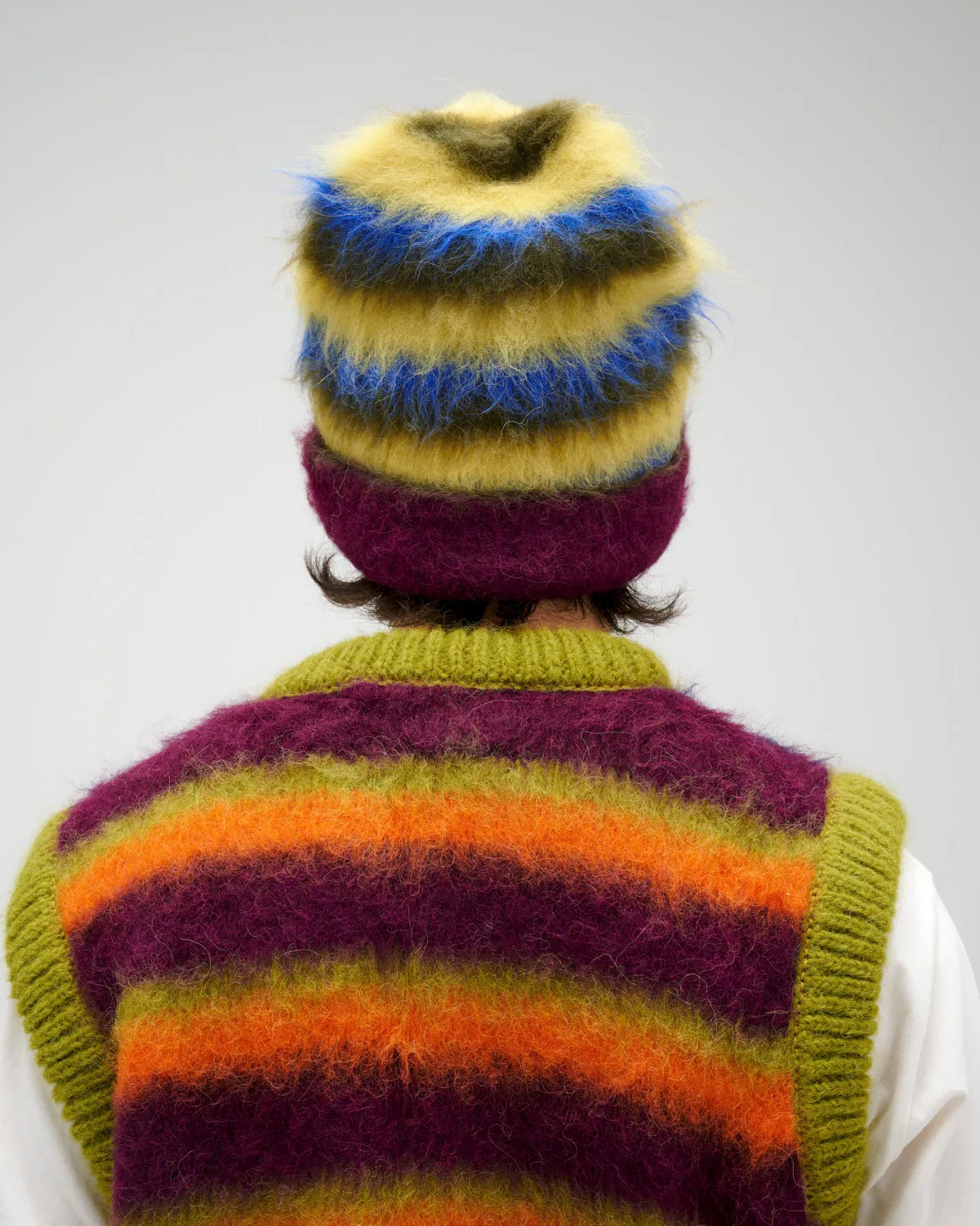 Boxy Stripe Knit Beanie - Yellow Multi