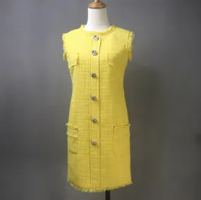 Bright Yellow Tweed Mini/Midi Dress – Custom Made Plus Size / Sleeveless / Short Sleeves