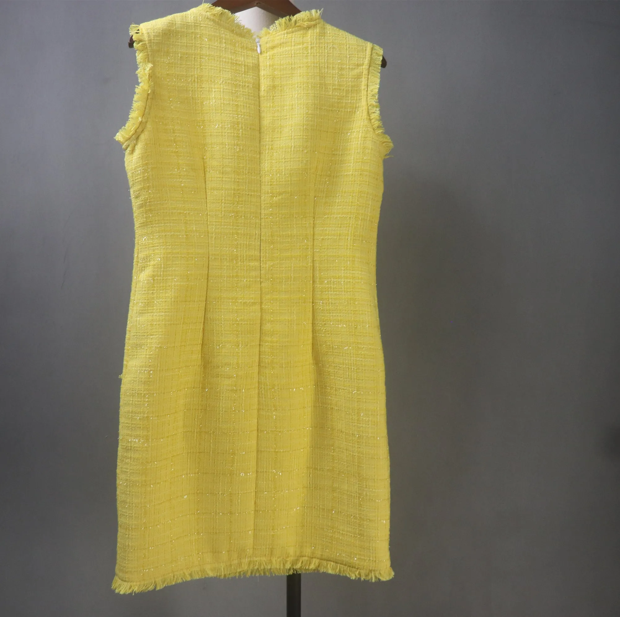 Bright Yellow Tweed Mini/Midi Dress – Custom Made Plus Size / Sleeveless / Short Sleeves