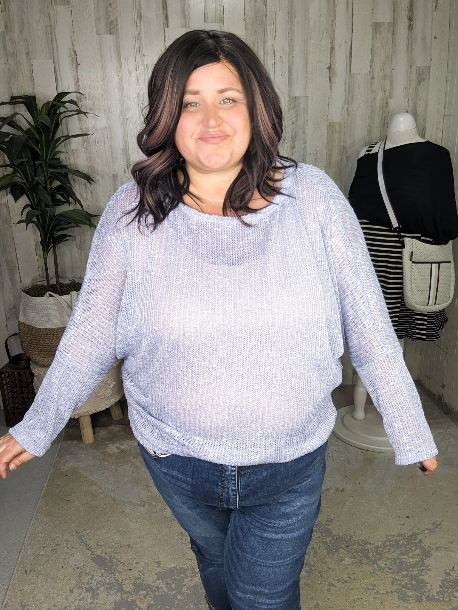 Brooklyn Slouchy Textured Airy Sweater in Soft Lilac