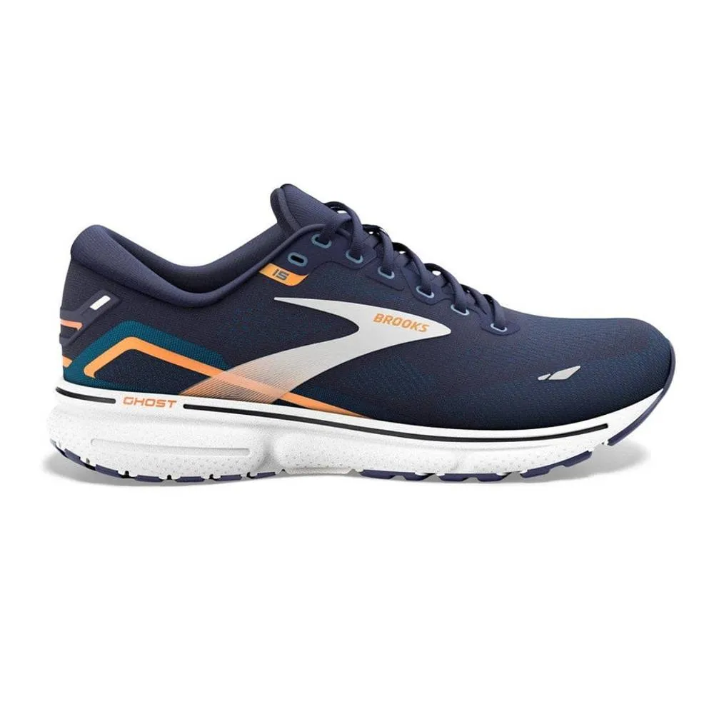 Brooks Ghost 15 Wide (Mens) - Peacoat/Blue/Orange Pop