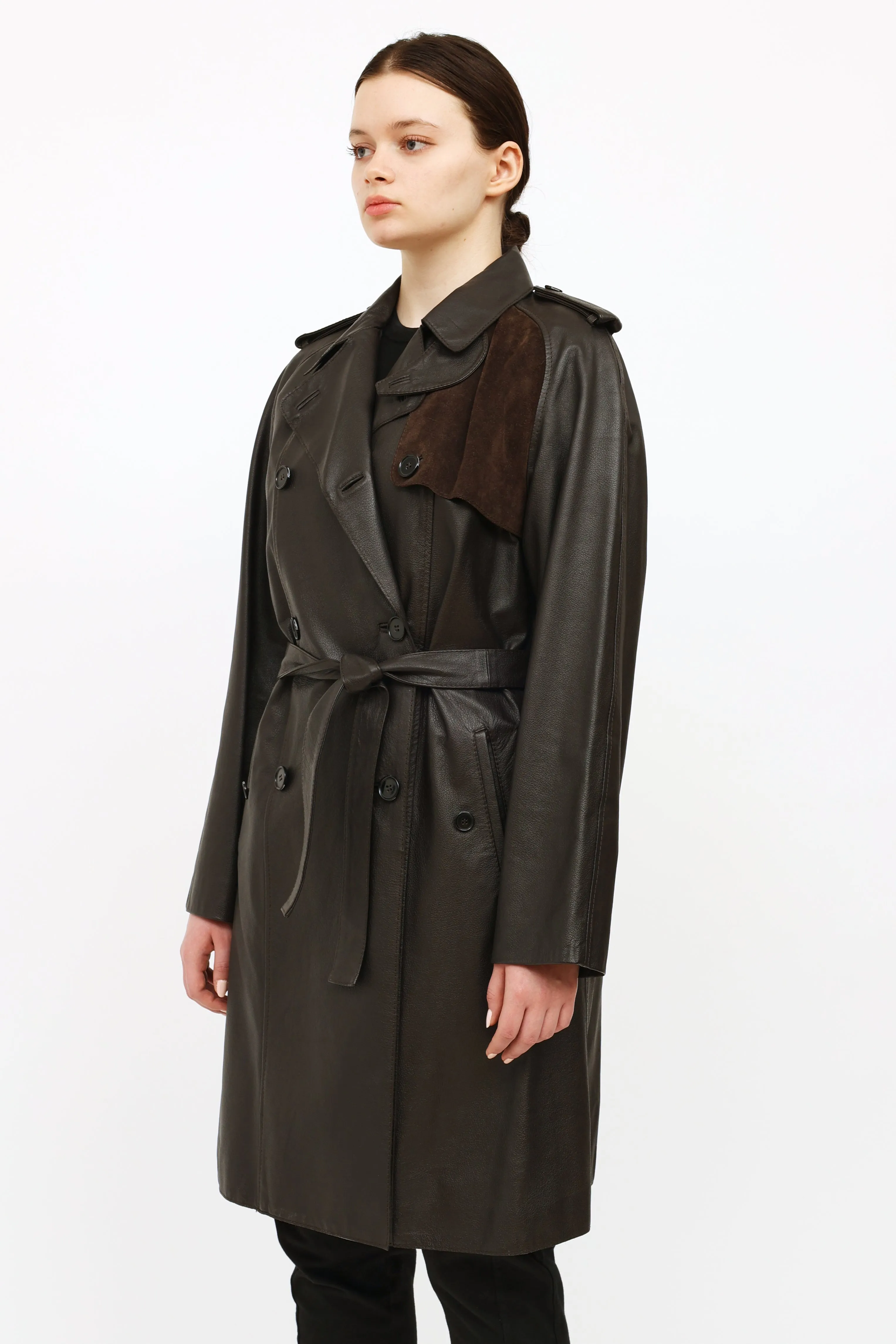 Brown Leather Trench Coat