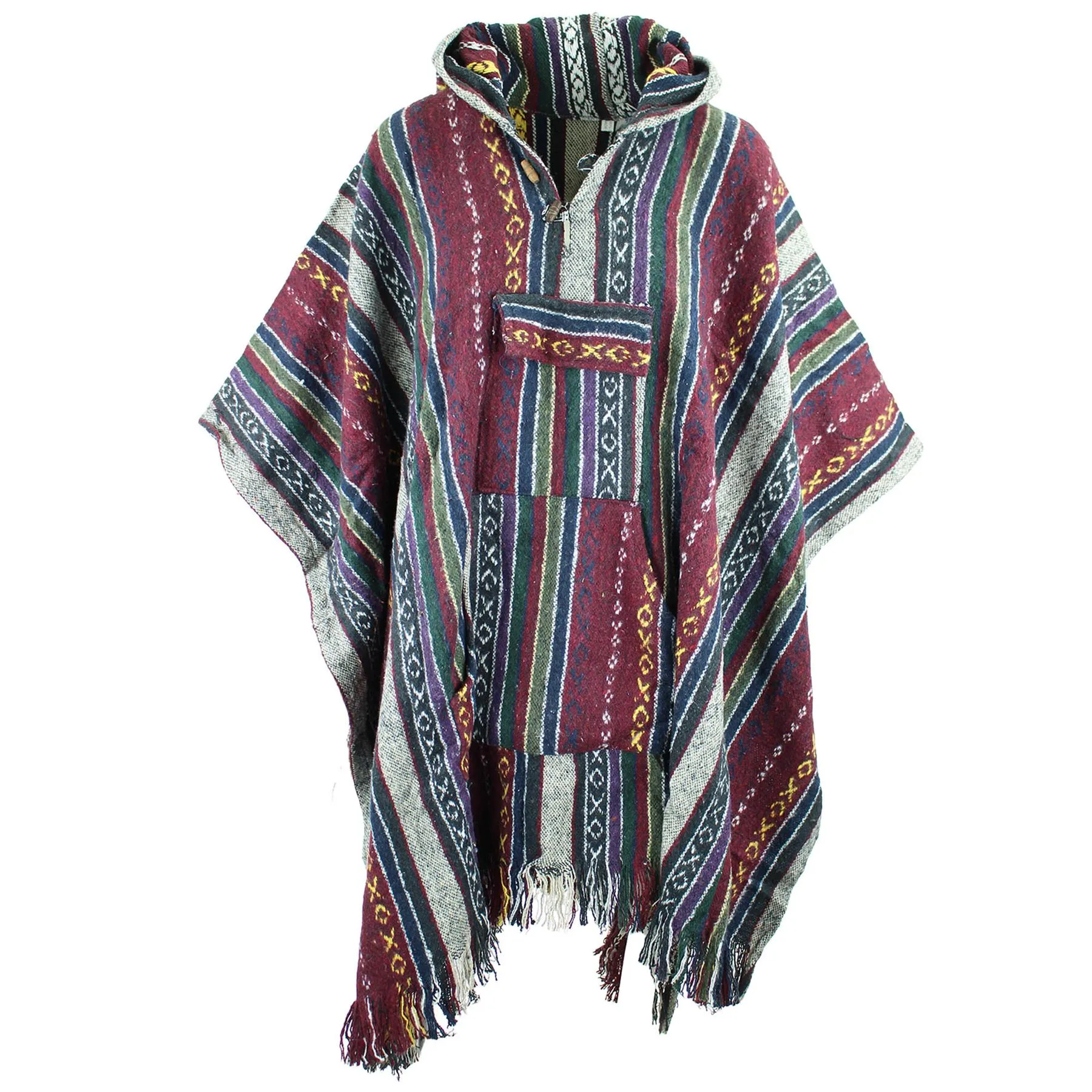 Brushed Gheri Cotton Poncho - 14 Maroon Purple Green