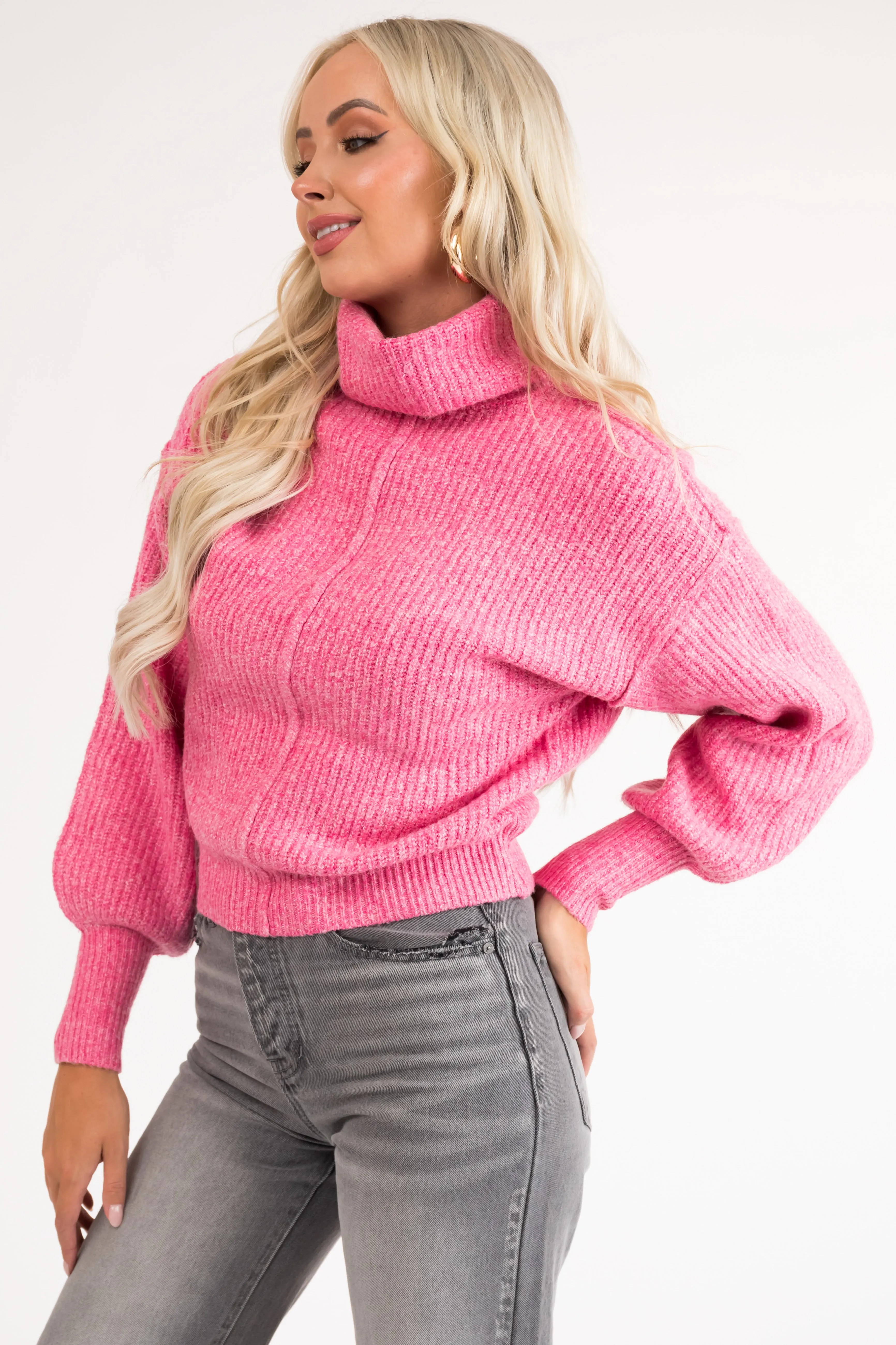 Bubblegum Turtleneck Bubble Sleeve Sweater