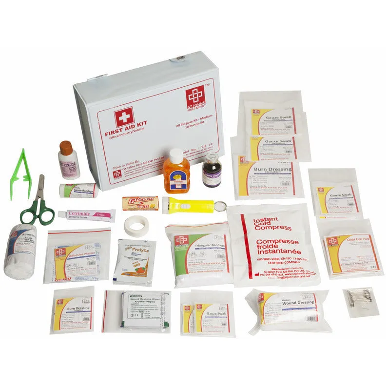 Burn Care First Aid Kit - Plastic Box Medium Handy - White - 44 Components - SJF BK - ST Johns First Aid Kit