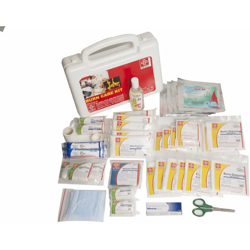 Burn Care First Aid Kit - Plastic Box Medium Handy - White - 44 Components - SJF BK - ST Johns First Aid Kit