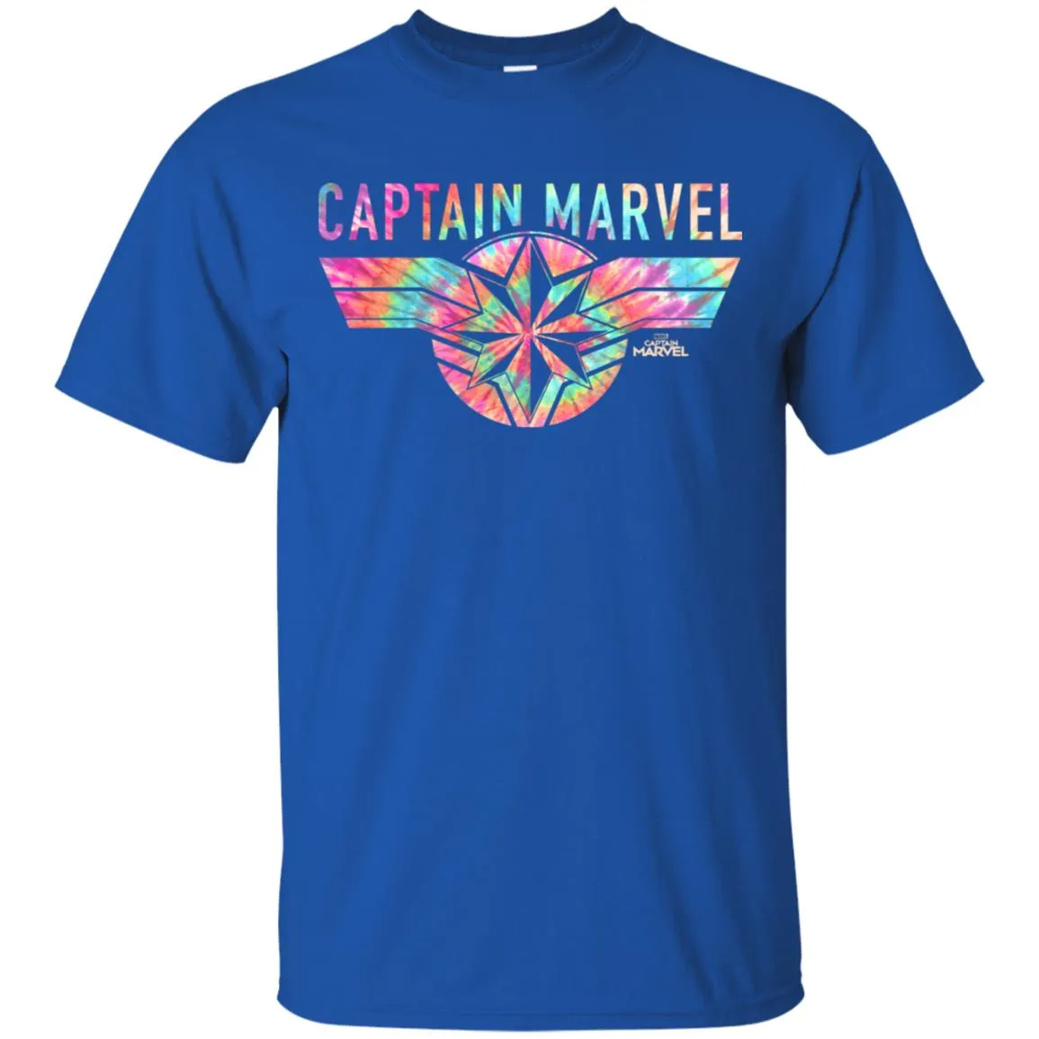 Captain Marvel Logo Banner Tie Dye Colors Men Cotton T-Shirt