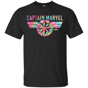 Captain Marvel Logo Banner Tie Dye Colors Men Cotton T-Shirt